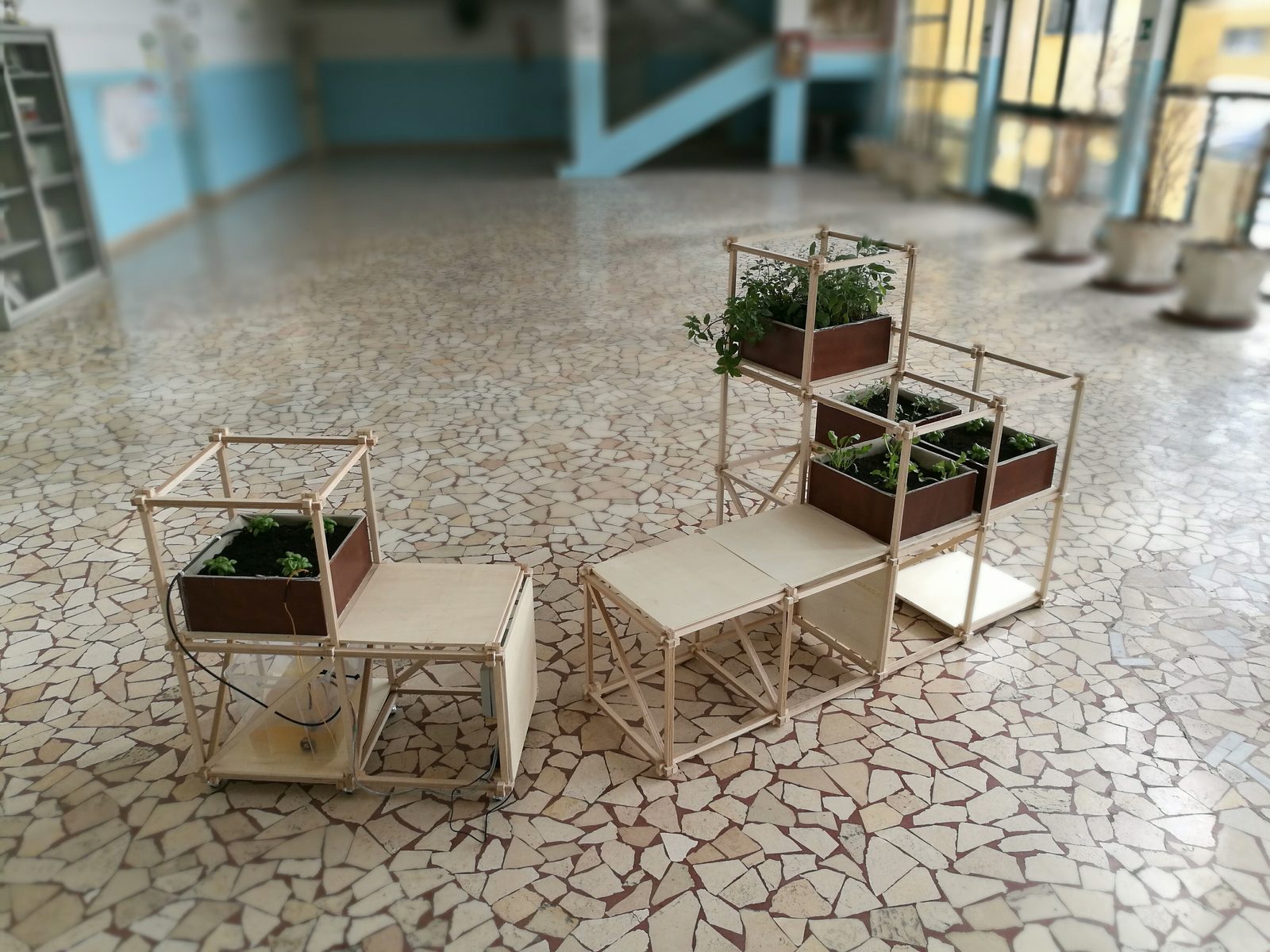 Colla Lab III risultato — veduta laterale della serra nel cortile scolastico