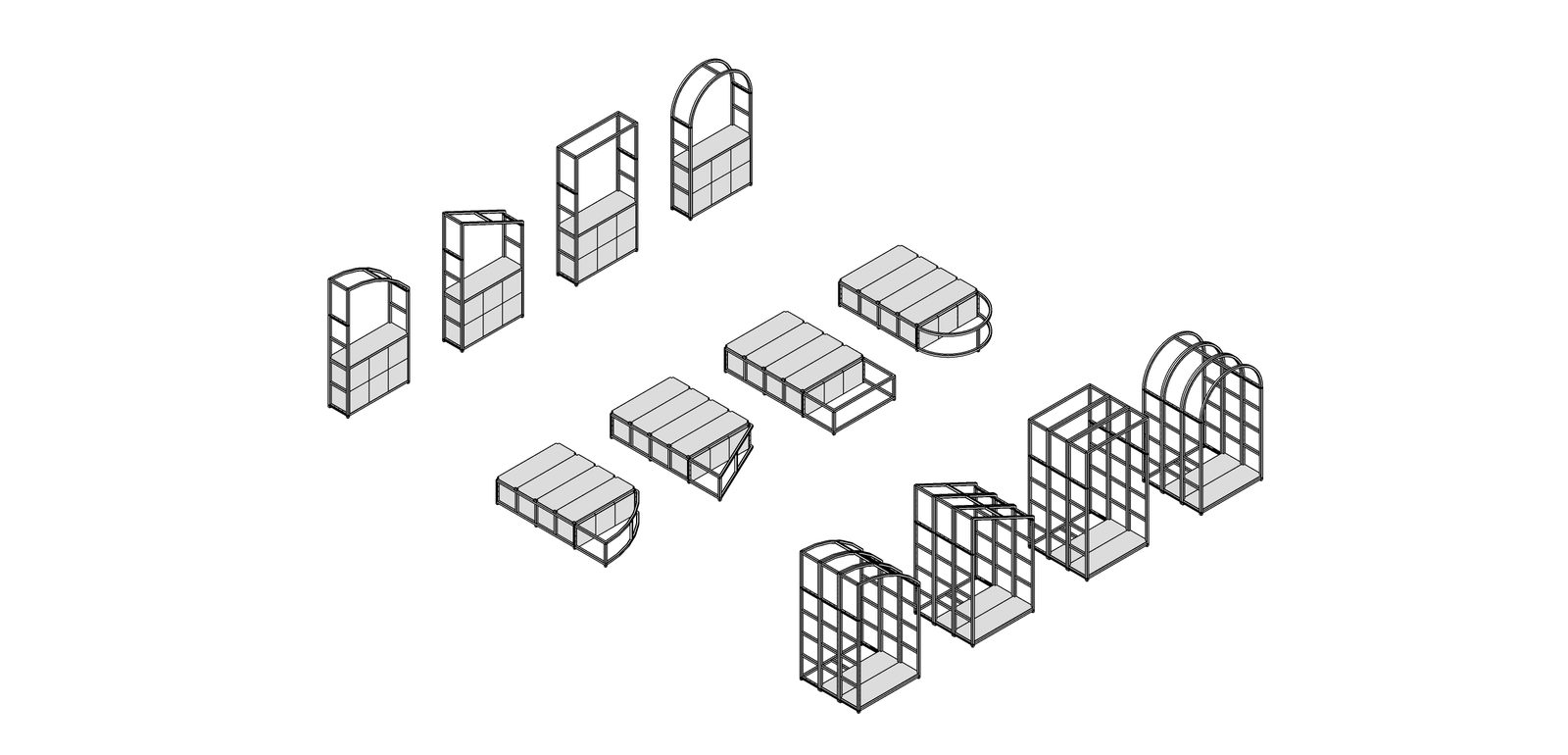 TU-TTO — assonometria degli elementi assemblati in legno CNC